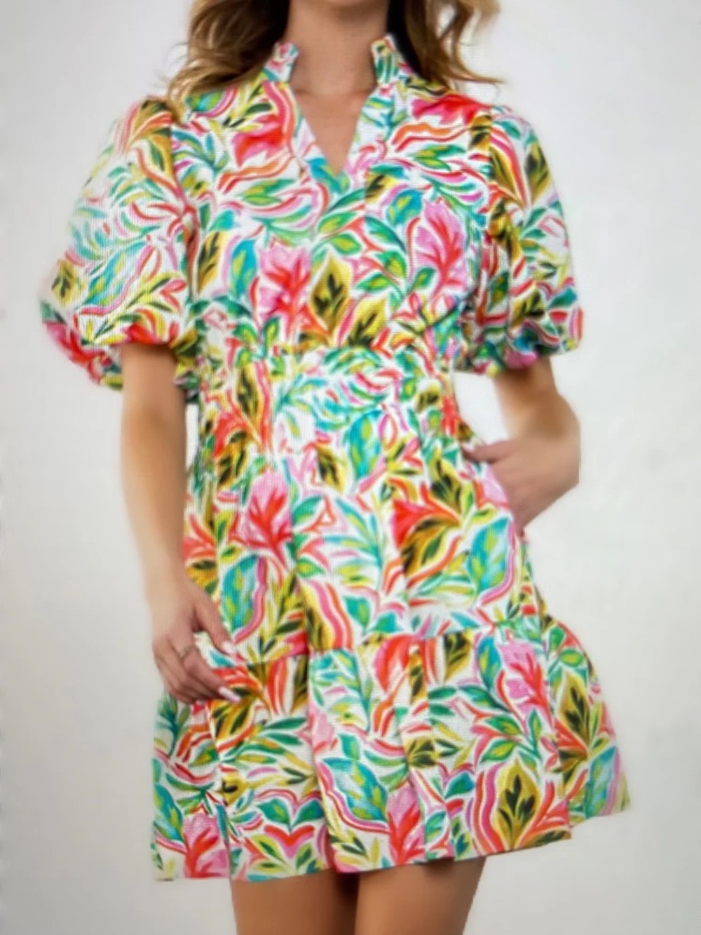 THML Multicolor Floral V-Neck Mini Dress
